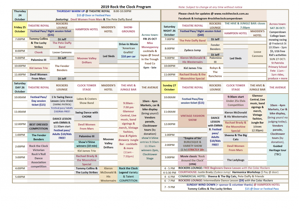 Rock the Clock 2019 Program | Rock the Clock